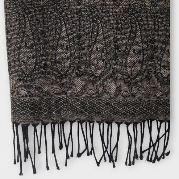 Talbots Black & Brown Paisley Wool Maxi Skirt – Fringe Hem Size 6 - Picture 6 of 14